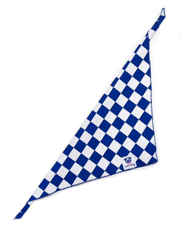 Μπλε καρό μαντάνα Pinkpaws σε minimal design.