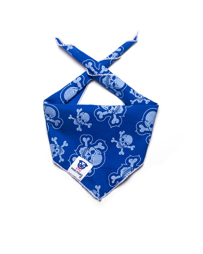 Μπλε μπαντάνα Pinkpaws με skull μοτίβο σε λευκές λεπτομέρειες.