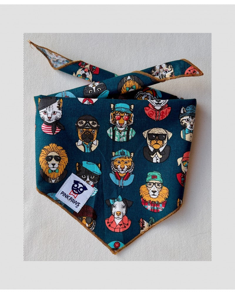 Μπαντάνα σκύλου Pinkpaws με stylish print σε ραφ απόχρωση με μουσταρδί ραφή .