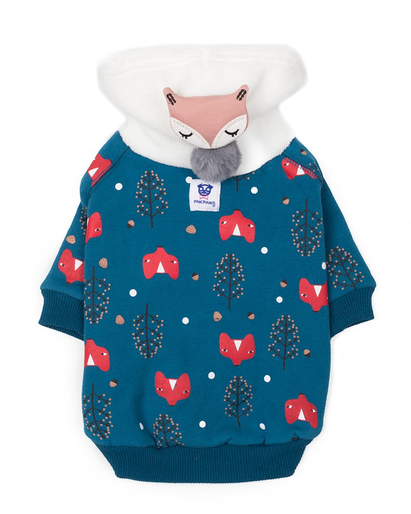 Μπλε Fleece φούτερ για σκύλους με forest print