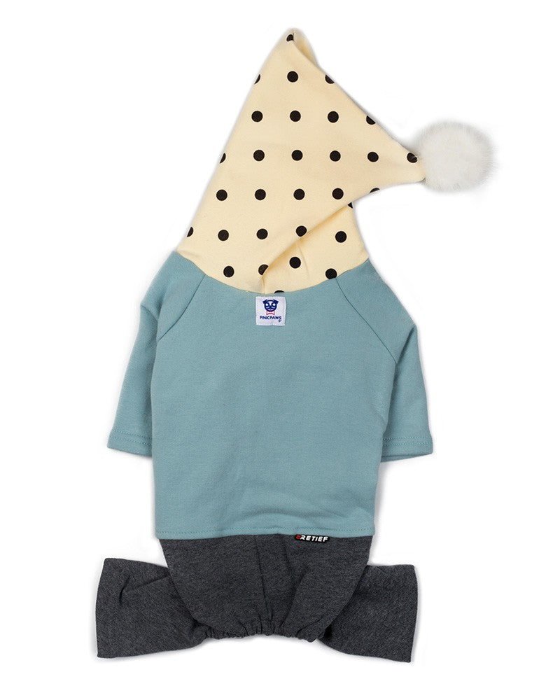 Φορμάκι σκύλου με πουά κουκούλα και pom- pom σε γαλάζιο