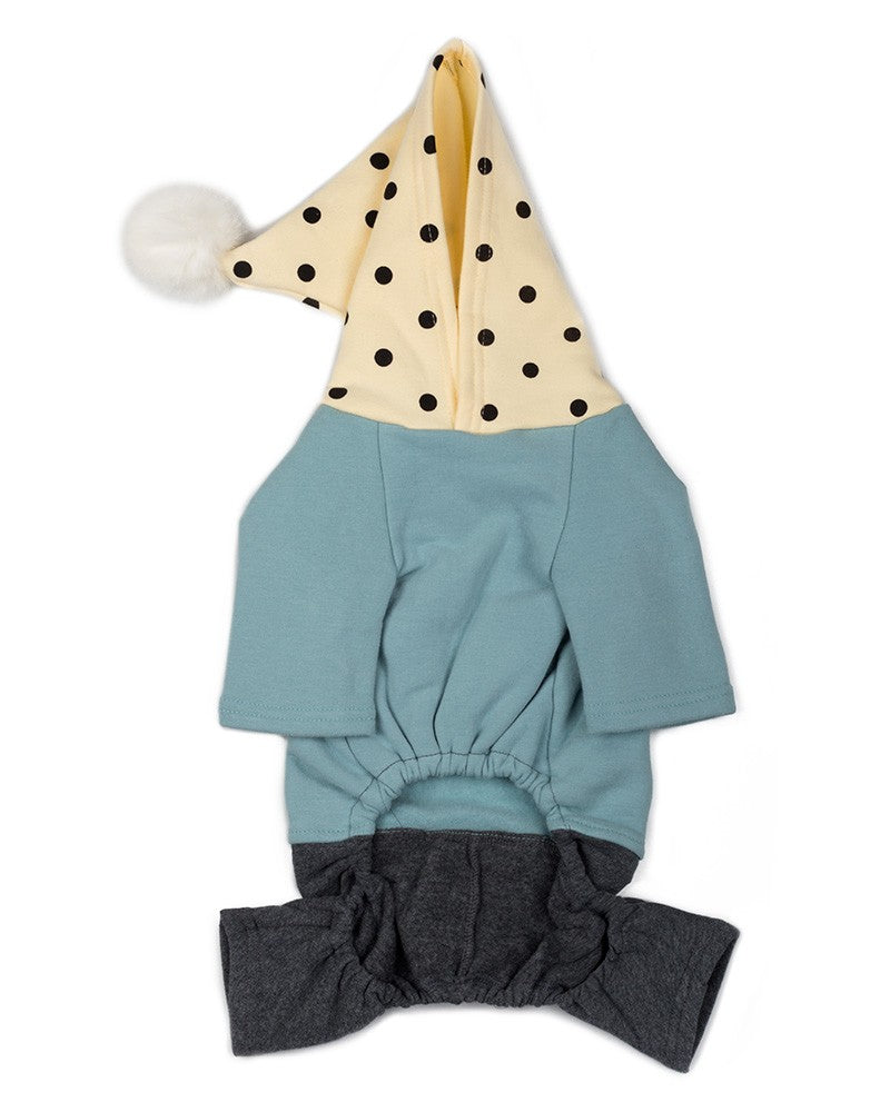 Φορμάκι σκύλου με πουά κουκούλα και pom- pom σε γαλάζιο