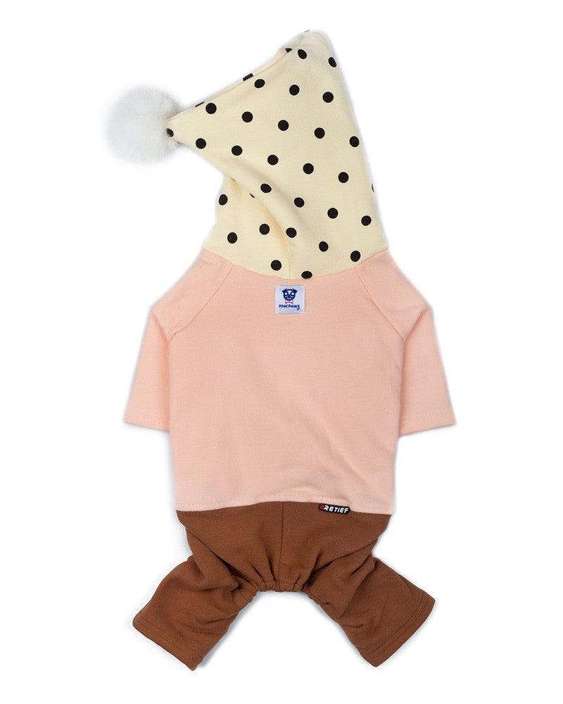 Φορμάκι σκύλου με πουά κουκούλα και pom- pom σε ροζ χρώμα