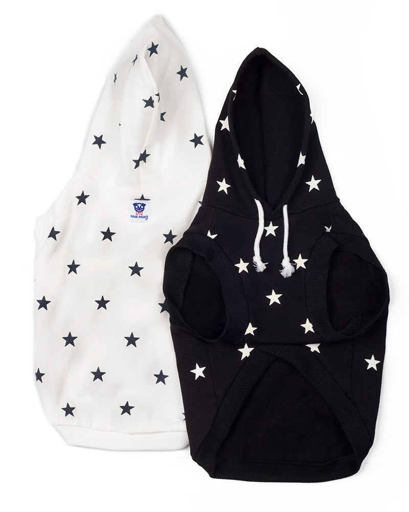 Μαύρο και λευκό hoodie με μοτίβο αστεριών για σκύλους