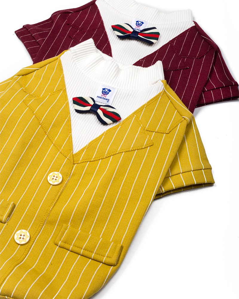 Μπλούζα σκύλου με γιακά σε κίτρινο και μπορντό