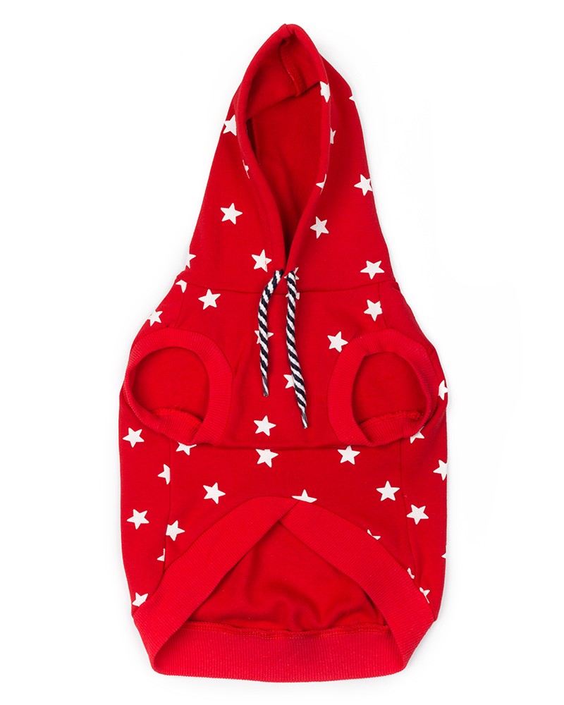 Κόκκινο φούτερ σκύλου με λευκά αστεράκια