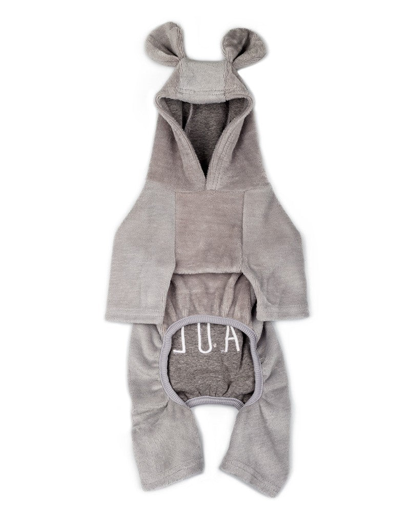 Γκρι βελούδινο φορμάκι σκύλου με κουκούλα και αυτιά - pinkpaws