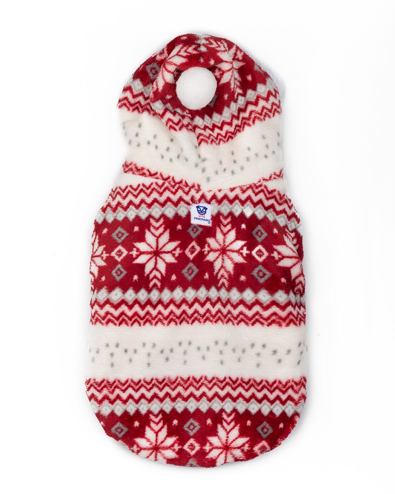 Ζεστό κόκκινο fleece hoodie για σκύλους με κουκούλα