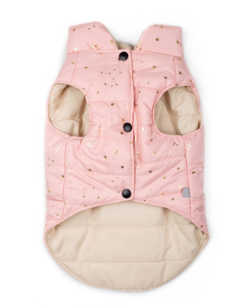 winter dog coat with star print- pink