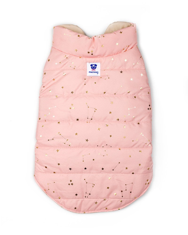 winter dog coat with star print- pink