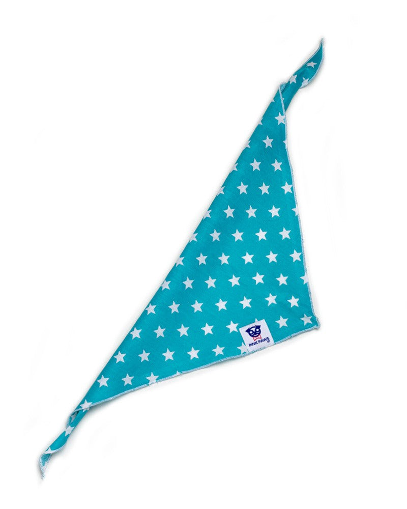 Μπαντάνα Pinkpaws σε τιρκουάζ χρώμα με λευκά αστεράκια.