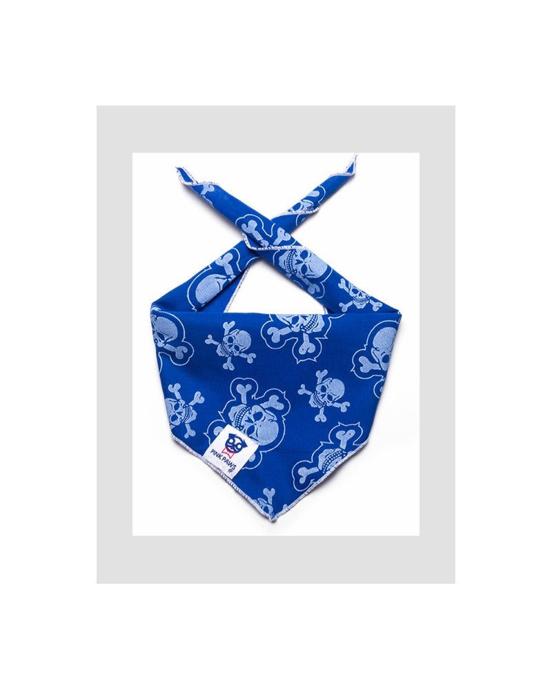 Μπλε μπαντάνα Pinkpaws με skull μοτίβο σε λευκές λεπτομέρειες.