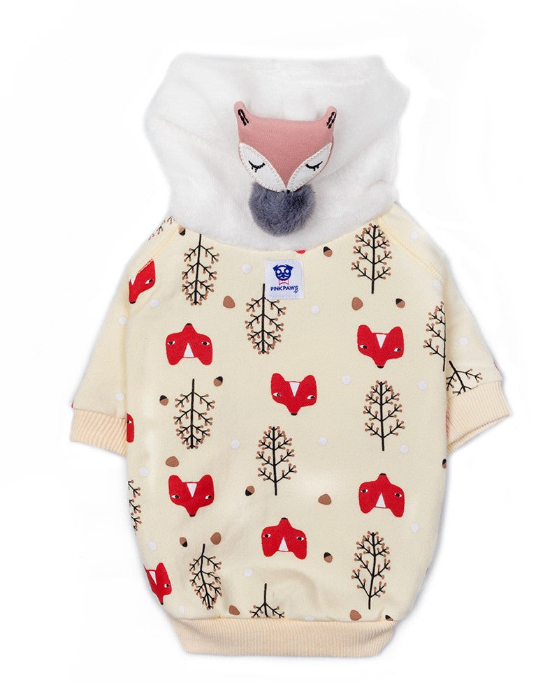 Μπεζ Fleece φούτερ για σκύλους με forest print 