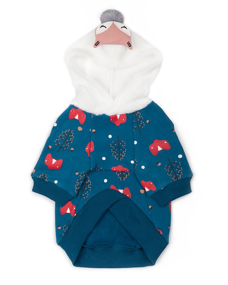 Μπλε Fleece φούτερ για σκύλους με forest print 