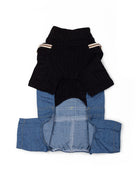 Dog black knit top with denim jumpsuit outfit- pet clothes
