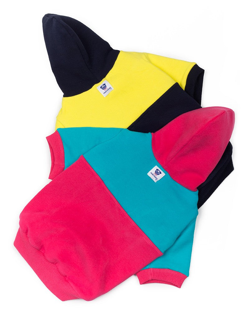 Πολύχρωμο hoodie για σκύλους σε κίτρινο, κόκκινο, τιρκουάζ και μαύρο-Pinkpaws