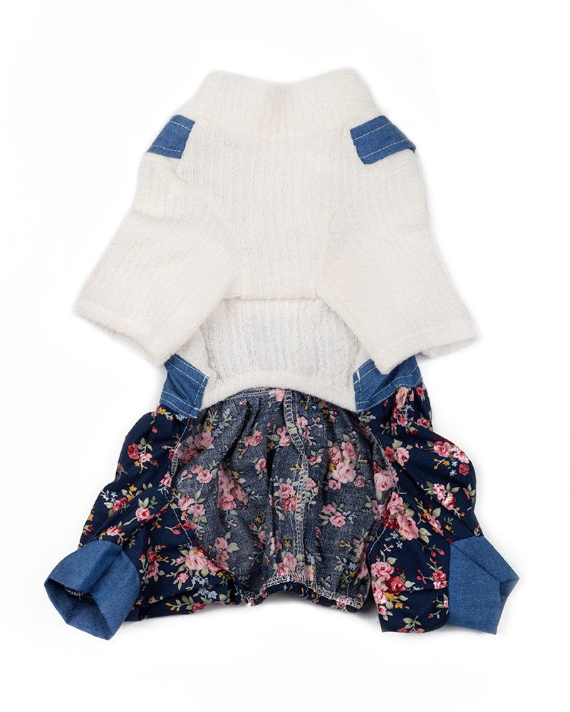 Dog denim jumpsuit with sweater top- pinkpaws