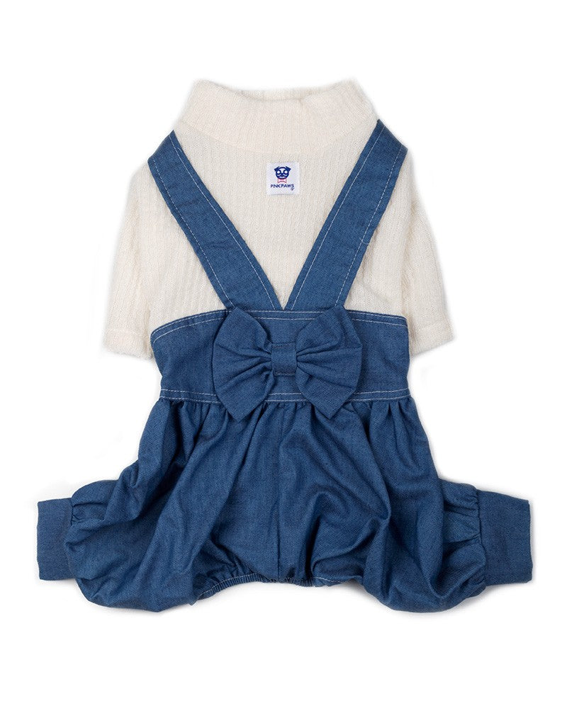 Dog denim jumpsuit with sweater top- pinkpaws