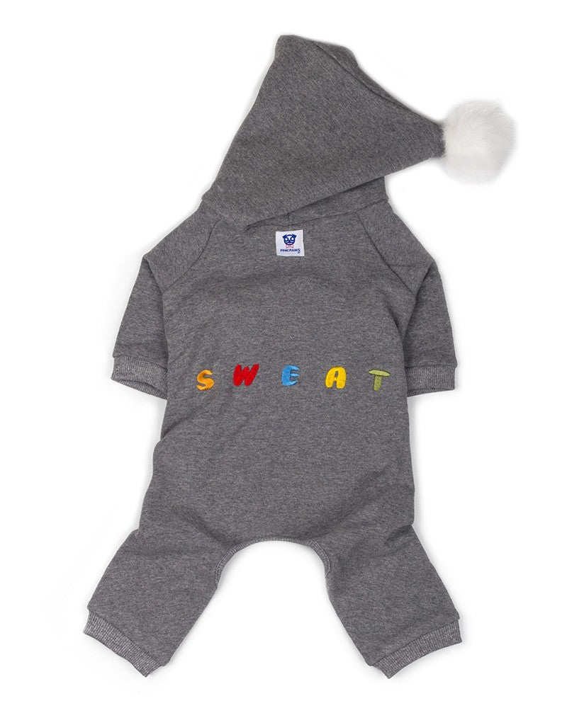 Φορμάκι σκύλου με κουκούλα και pom-pom σε γκρι χρώμα