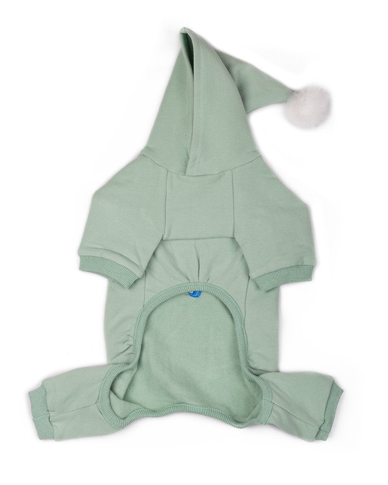 Φορμάκι σκύλου με κουκούλα και pom-pom σε πράσινο χρώμα