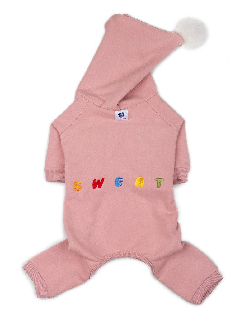 Φορμάκι σκύλου με κουκούλα και pom-pom σε ροζ χρώμα