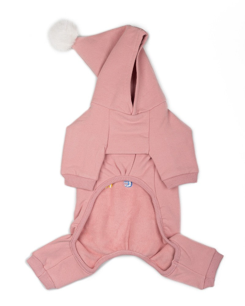 Φορμάκι σκύλου με κουκούλα και pom-pom σε ροζ χρώμα