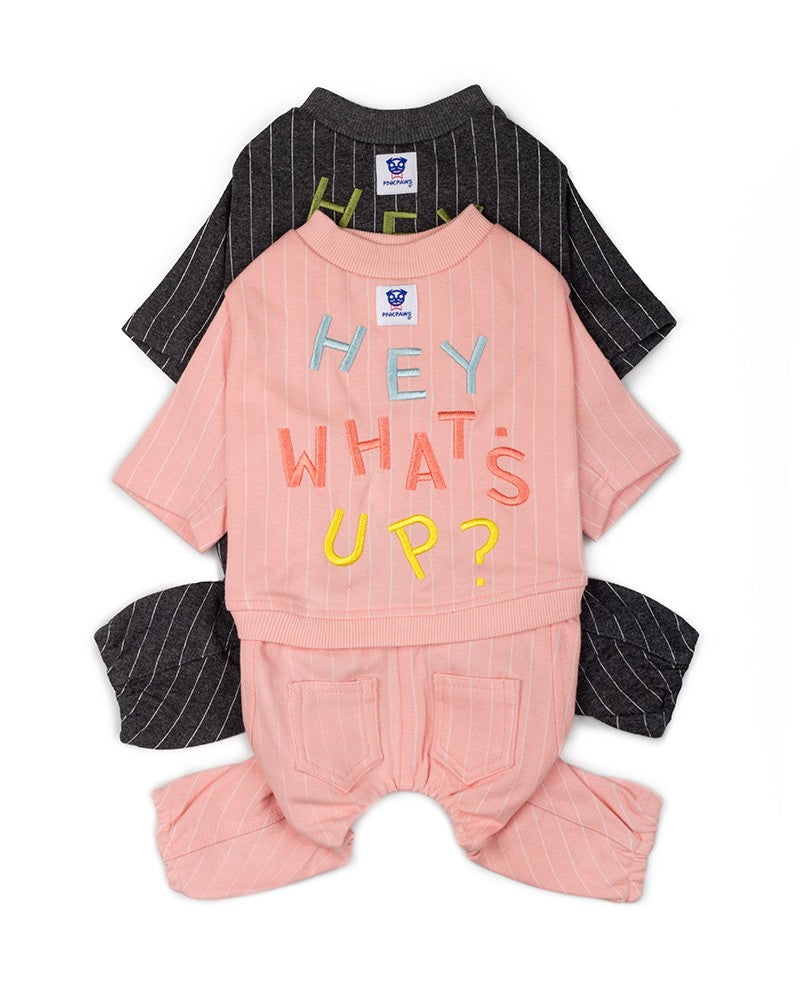 Pink and grey dog jumpsuit - pinkpaws