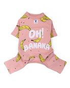Pink dog jumpsuit with banana pattern