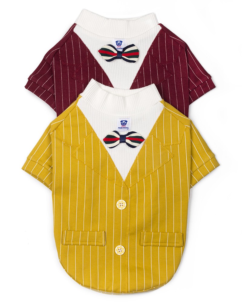 Μπλούζα σκύλου με γιακά σε κίτρινο και μπορντό