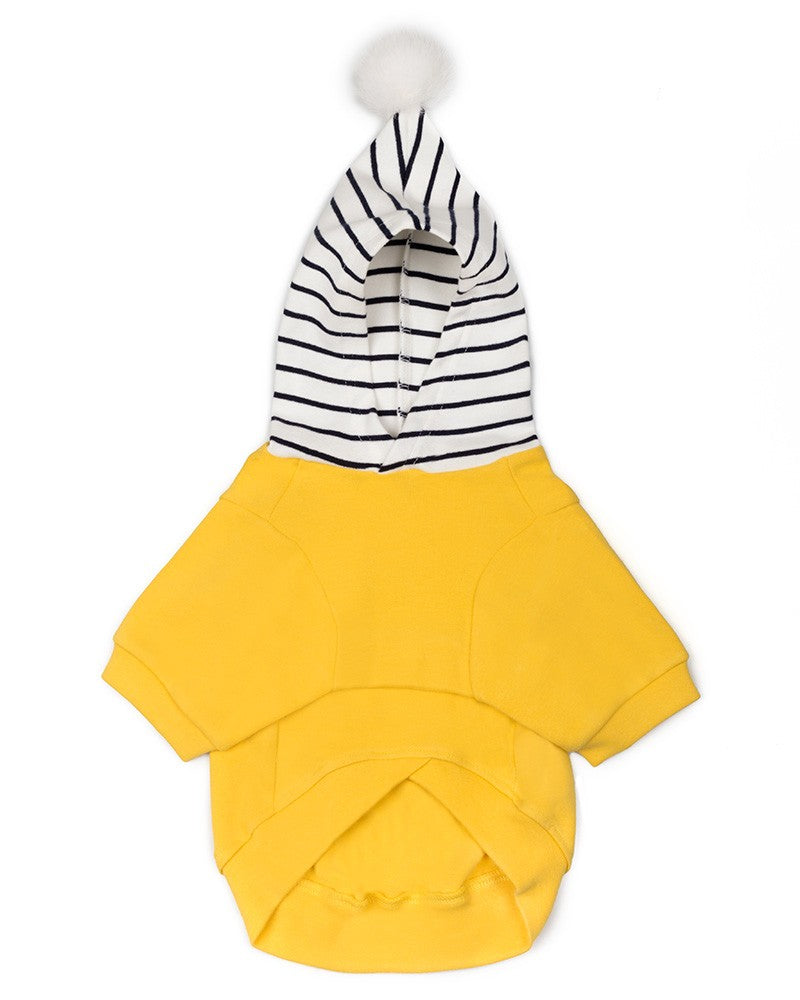 dog hoodie with striped hood in yellow -pinkpaws