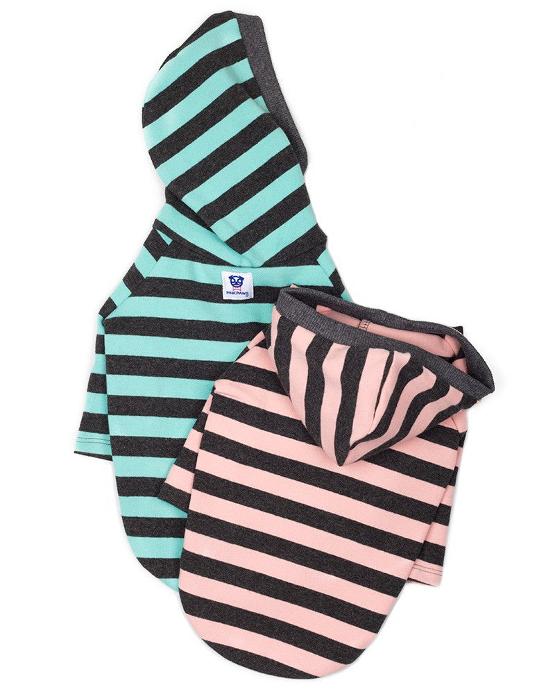 Dog striped hoodie turquoise and pink