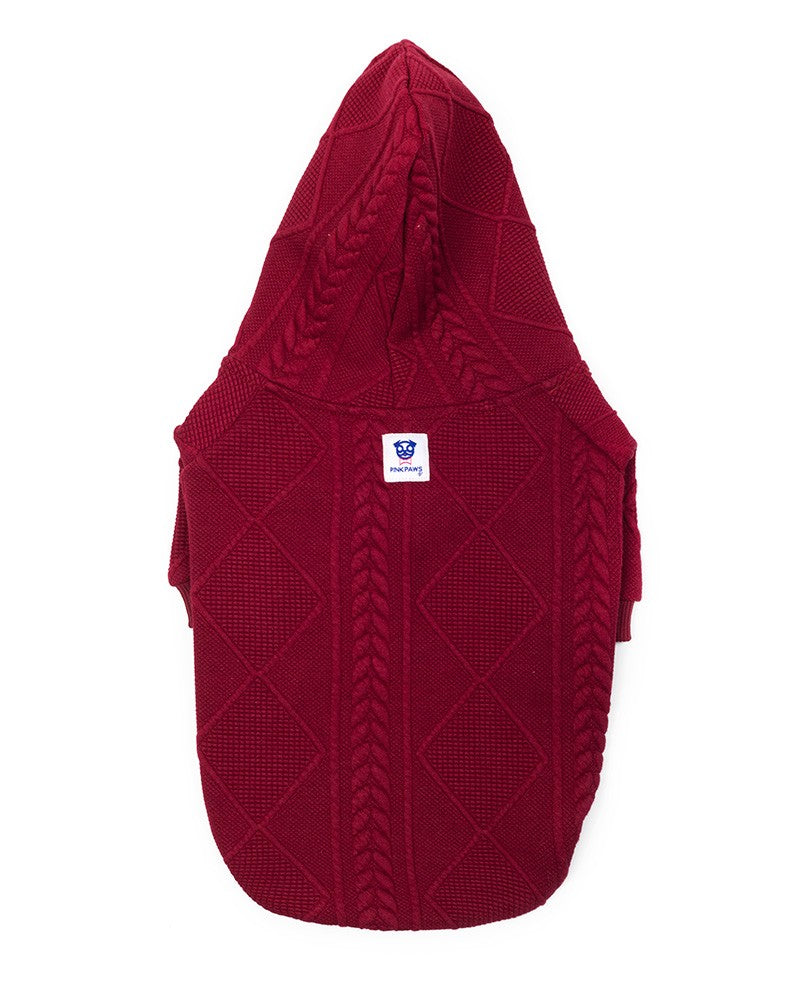 Πλεκτή ζακέτα για σκύλους σε μπορντό χρώμα με κουκούλα- Pinkpaws
