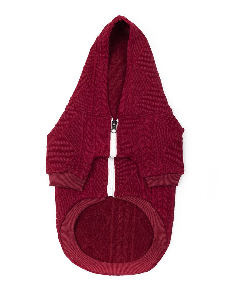 Πλεκτή ζακέτα για σκύλους σε μπορντό χρώμα με κουκούλα- Pinkpaws