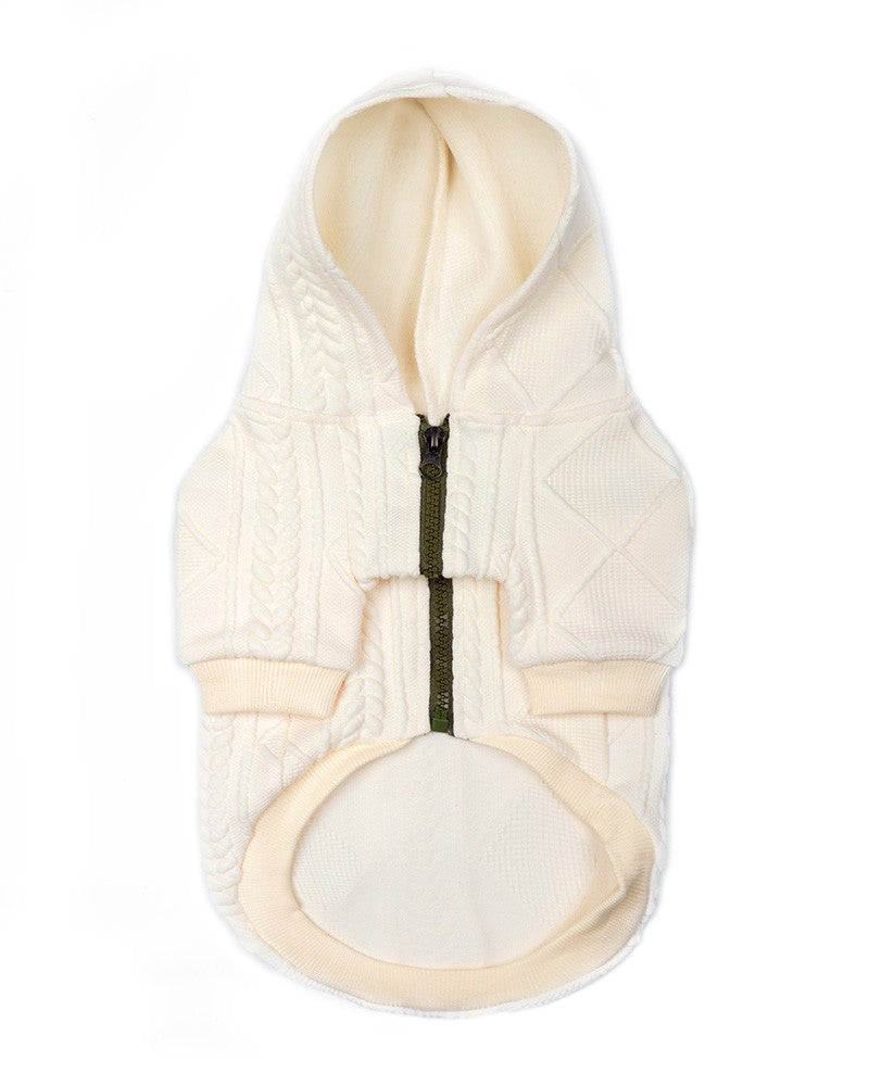 Πλεκτή ζακέτα για σκύλους σε μπεζ χρώμα με κουκούλα- Pinkpaws